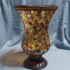 PartyLite Global Fusion Iridescent Mosaic Glass Hurricane Candle Holder 